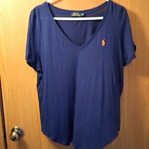 Polo by Ralph Lauren Women's Navy V-Neck Tee